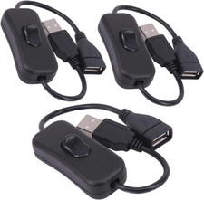 3Pk USB Extension Cables w/ On/Off Switch  Male to Female Power Cord Black
