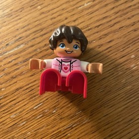 Lego: Duplo - Child Girl w/Red Legs, Pink Top, Heart, Black Hair Figure C2