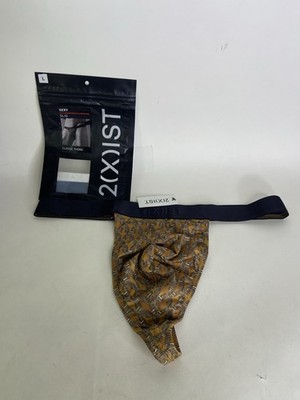 2xist Sexy Sliq Classic Thong Underwear Golden Links Print Mens Size L