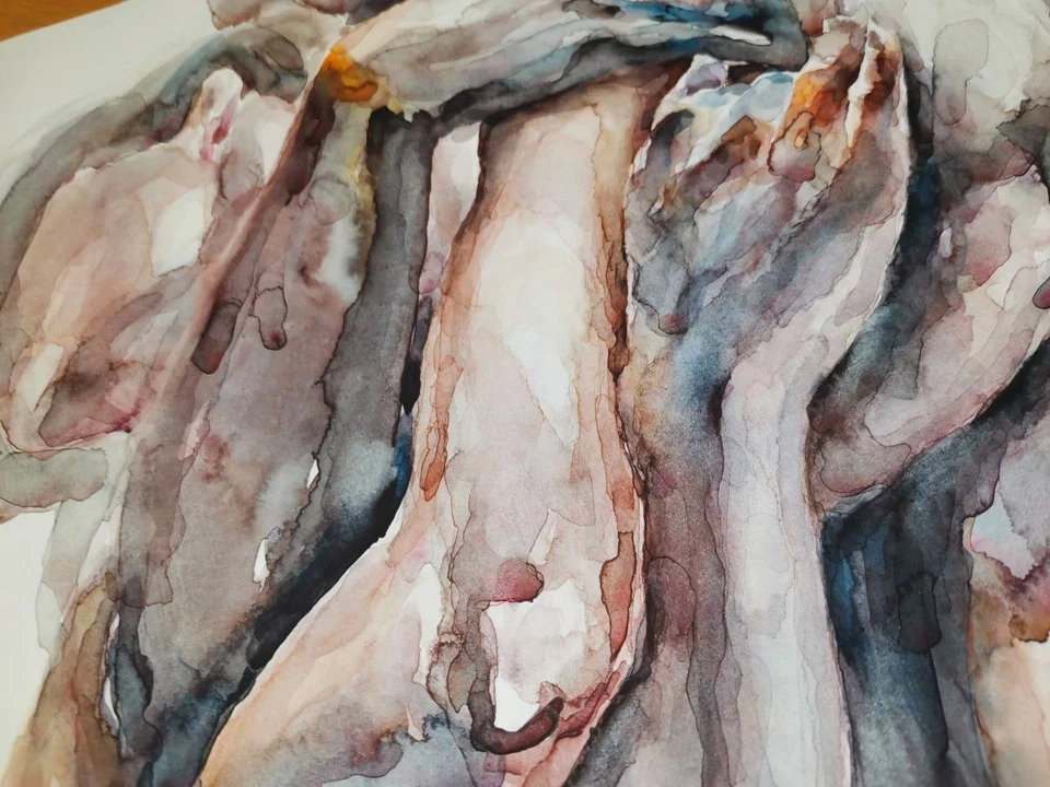 Original Pareja Abrazando Acuarela Pintura Amantes Retrato 13.3x11.5 pulgadas Foto 3 de 4