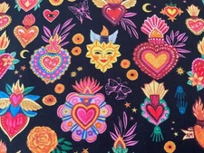 Dear Stella Miriam Bos Dia de Los Muertos DMB2866 Mexican floral heart  1.75 yds