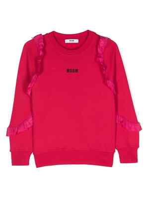 MSGM Kids ruffle-detail logo-embroidered sweatshirt size 8 retail $139.00