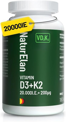 Vitamin D3 K2 Kapseln Hochdosiert - 20000I.E. + Vitamin K2 MK7 200 Mcg Pro Dosis