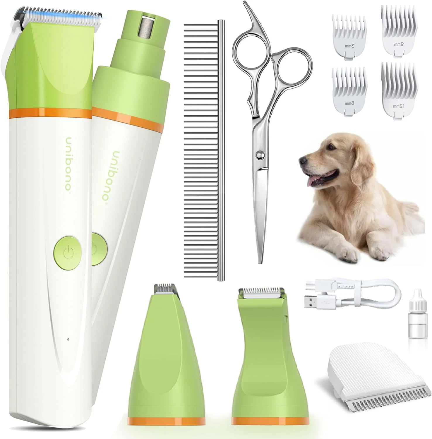 Dog Grooming Clippers Kit with Stainless Steel Scissors and Comb, All-In-One Low