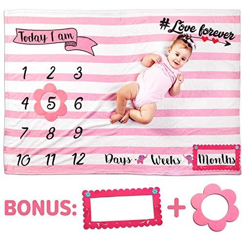 Blue Baby Monthly Milestone Blanket + Pink Baby Monthly Milestone