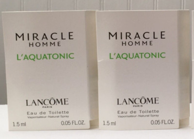 2 Lancome MIRACLE Homme L'AQUATONIC Eau De Toilette Spray .05 oz./1.5 ml Ea Vial