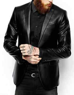 Designer Neu Herren Schwarz Leder Blazer Weiches Lammleder Stil Slim Fit Mantel
