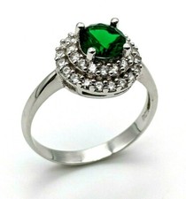 Handmade Women's Green Emerald Lab Created 925 Sterling Silver Ring Size 7.25