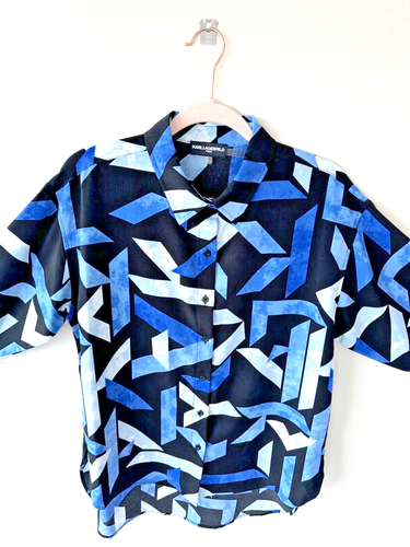 Camicetta donna KARL LAGERFELD PARIS blu taglia M blusa geometrica con bottoni - Foto 5 di 7