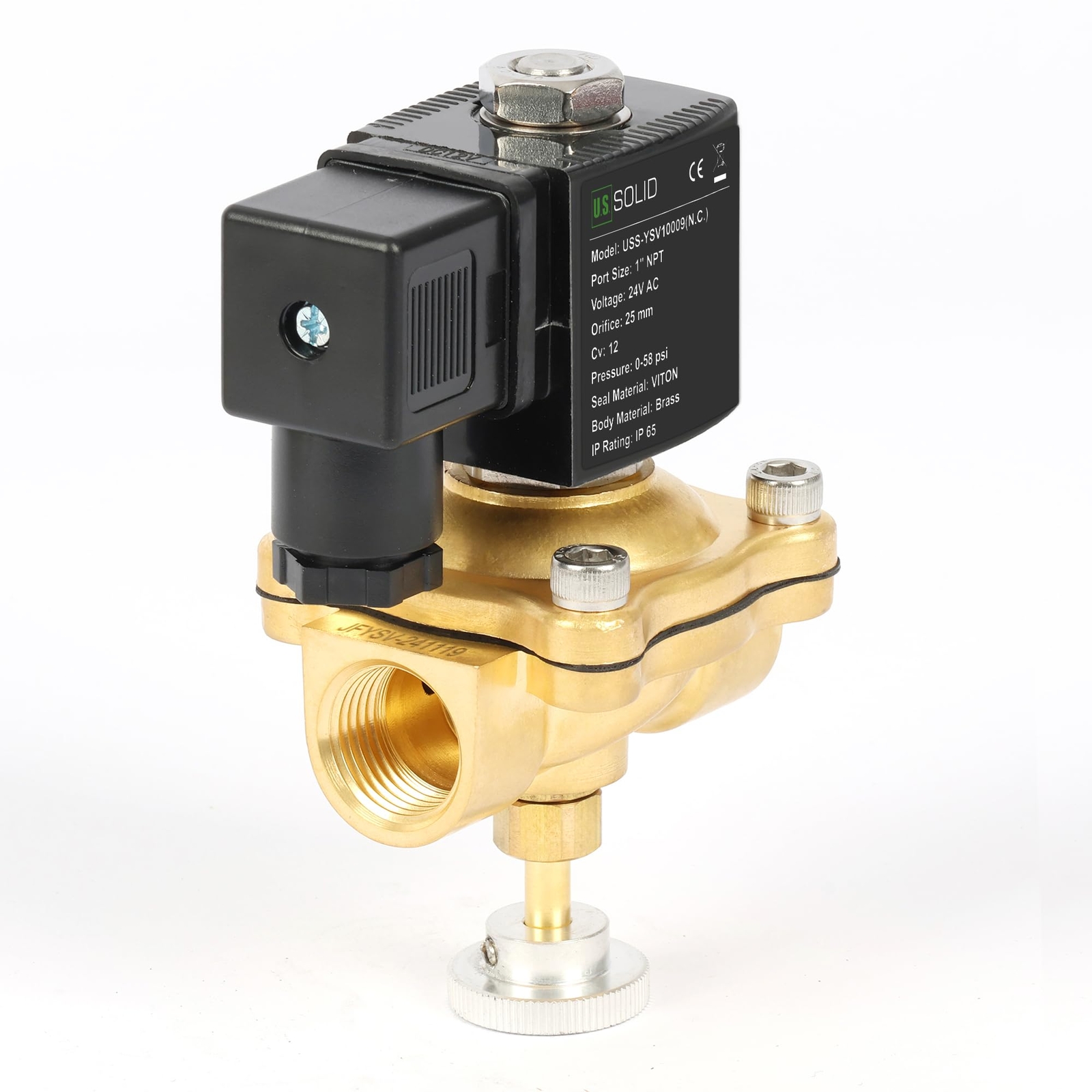 U.S. Solid Brass Electric Solenoid Valve with Manual Override 1 in 24V AC