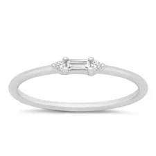 Petite Dainty Engagement Band Ring Baguette Cubic Zirconia 925 Sterling Silver