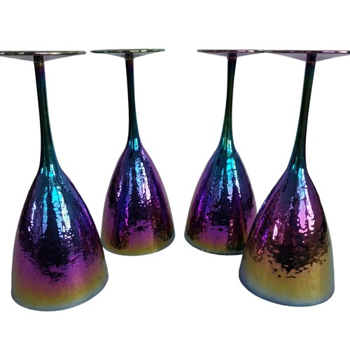 4 Sienna Stem Wine Handmade Rainbow Iridescent Champagne Glasses 380m Barware 9" - Picture 2 of 17