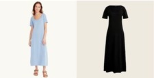 New J Crew Black Blue Cotton Low Round Neck Short Sleeve Midi T-shirt Dress XS