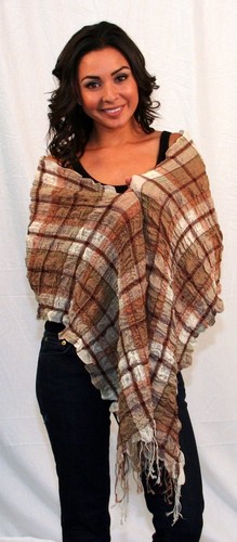 New Tolani Hand Woven Brown Wool Frayed Scarf - Picture 2 of 3