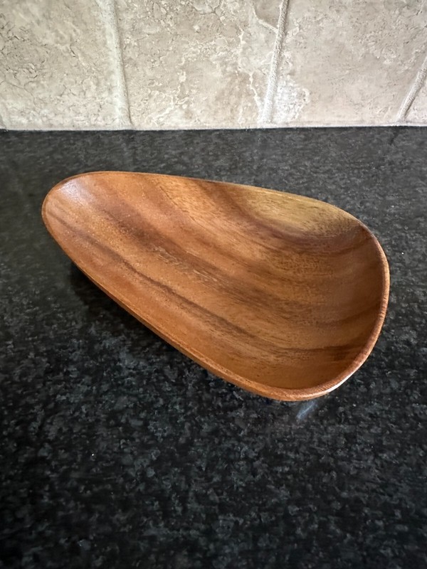Vintage Monkey Pod Wood Triangle Bowl Trinket Dish Philippines MCM HI Wooden vtg