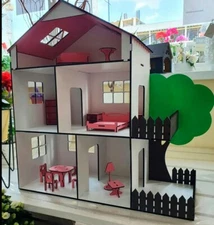 Doll house with 13 pcs furniture set Large wooden dollhouse