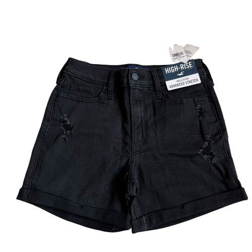 Hollister jean shorts size 3 26" black denim High Rise short 5" ripped stretchy
