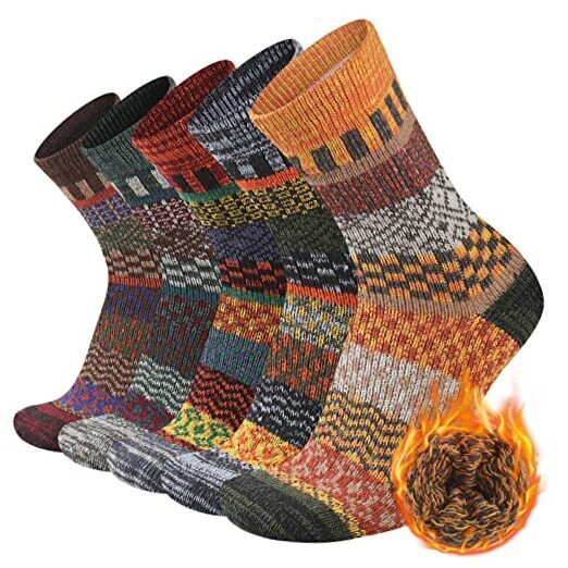 Mens Warm Wool Socks Thermal Winter Thick Crew One Size 5 Pairs-multicolor 5