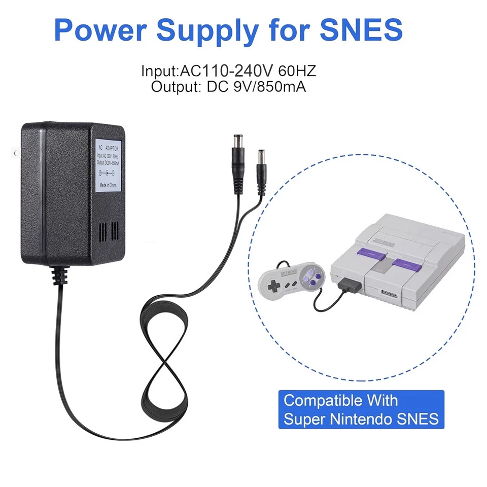 2PC Power Supply AC Adapter Cord For NES Console (Nintendo Entertainment System) - Image 2 of 4