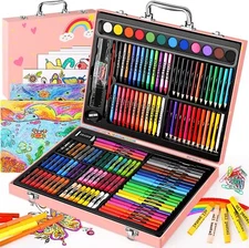 Arts and Crafts Supplies, 183-Pack Drawing Painting Set for Kids, Pink