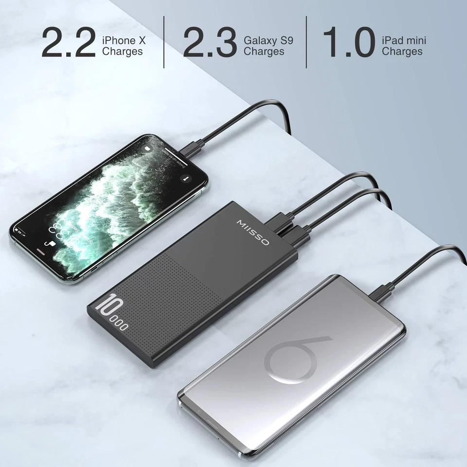 Bateria externa de celular 10000mAh, carregador de telefone portátil banco de energia - Imagem 2 de 4