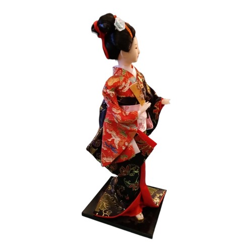 Geisha Black Silk Dress Japanese Oriental 17" Doll Figurine on Stand Home Accent - Picture 8 of 12