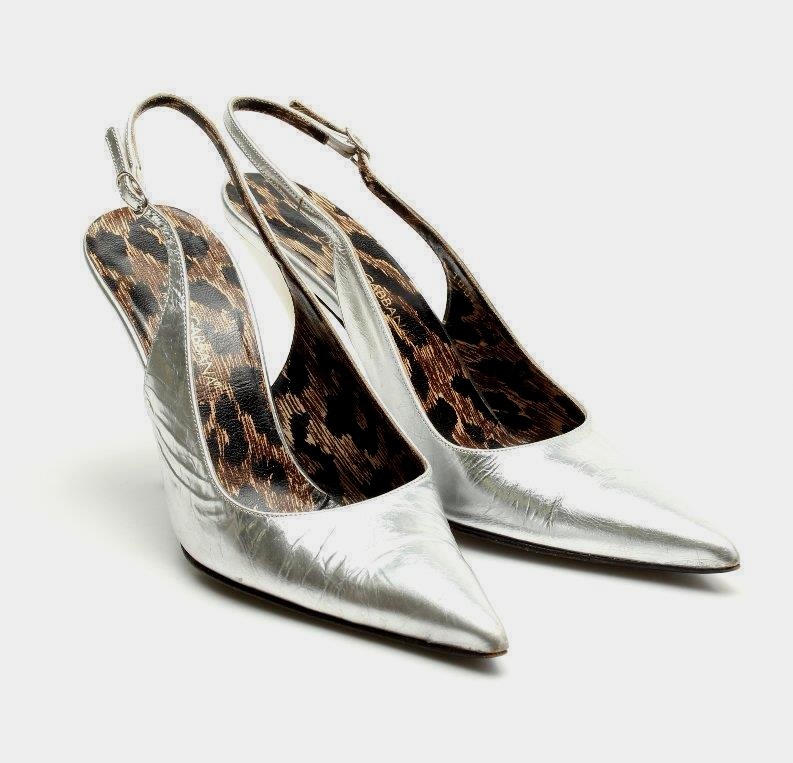 サンダル・ミュール Dolce&Gabbana llic Silver Leather Slingback With Decolle DOLCE & GABBANA Shoes Silver Crystal Leather Slip On Sandals