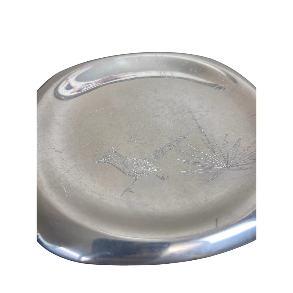 Nambe W161 Roadrunner Desert Landscape Etched Aluminum Dish Tray Santa Fe 1990 - Image 2 of 4