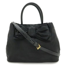 Prada Nylon Logo Jacquard Ribbon Handbag Women Black One Size