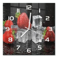 Stilvolle Glas-Wanduhr Glasuhr Aus Glas Erdbeeren Mit Eis WeißE Zeiger 30X30 Cm