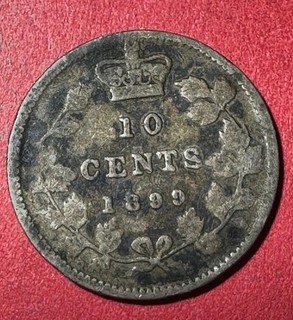 1899 Canada Queen Victoria SILVER 10 CENT! Good! Old Canadian Coin!