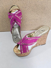 PAPELL Womens Size 5.5, 6 Wedge Slide Mule Leather Upper & Sole Sandal Heel Shoe