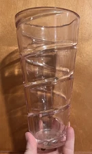 FTD Vase Pink Swirl Art Glass 9" Tall Beveled W Sticker Flowers Cottage