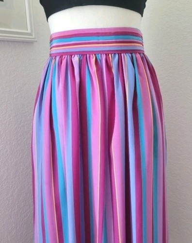 Vintage 80s Prophecy Midi Skirt Small XS Candy Striped Silky Flowy Pleated USA - Picture 3 of 13