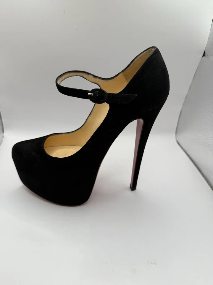 Christian Louboutin Dama Narciso Gamuza Tacón Alto Zapatos Negro Rojo Parte Inferior 7.5 EE. UU. Foto 4 de 4