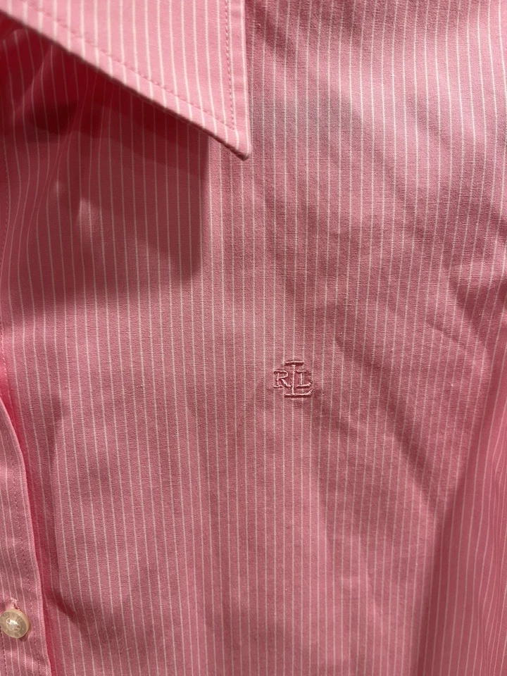 Lauren Ralph Lauren Pink White Stripe Non Iron Button Down Shirt Women's Small - Image 4 of 4