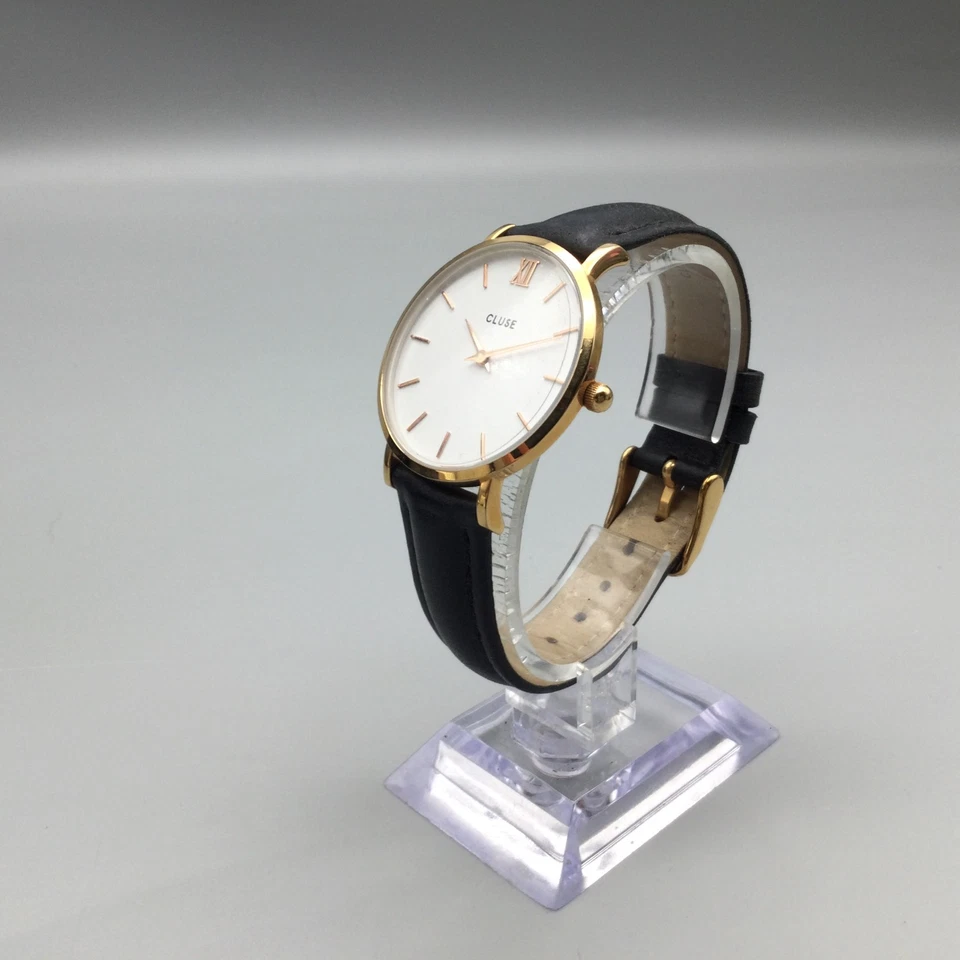 Женские часы Cluse 33 мм золотистый круглый циферблат черный кожаный ремешок новый аккумулятор - Изображение 4 из 4
