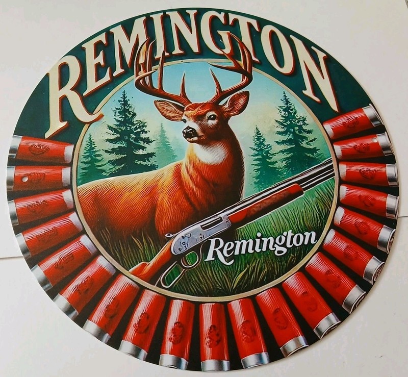 REMINGTON GUN SIGN METAL BIG WHITETAIL ANTLERS FREE SHIPPING. 