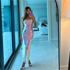 NOOKIE Mira Midi Dress In Iridescent Sequins