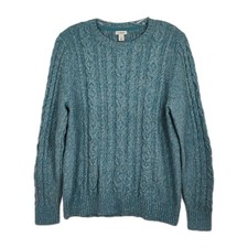 L.L. Bean Sweater Women's Sz L Blue Heather Cable Knit Round Neck Long Slvs