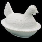Vintage Indiana Milk Glass Hen On Nest 7 in [1095]