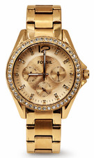 Fossil ES2811 Women's Rose Gold Crystal Bezel Chronograph Watch 10ATM