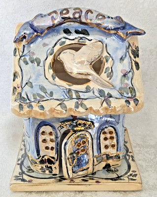 Blue Sky Clayworks Heather Goldminc - PEACE Tea Light House 2002