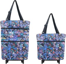 Folding Shopping Bag W/ Wheels Small Rolling Folding Grocery Cart on Wheels