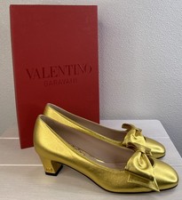 Valentino Garavani Bowow Leather Metallic Pumps Women's US6.5 EU36.5 Old Gold