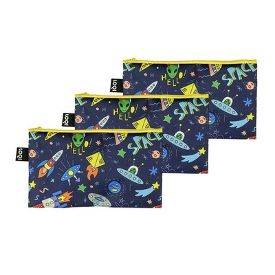 LOQI Kids SPACE Ufo Recycled Mini Zip Pocket (Set of 3)