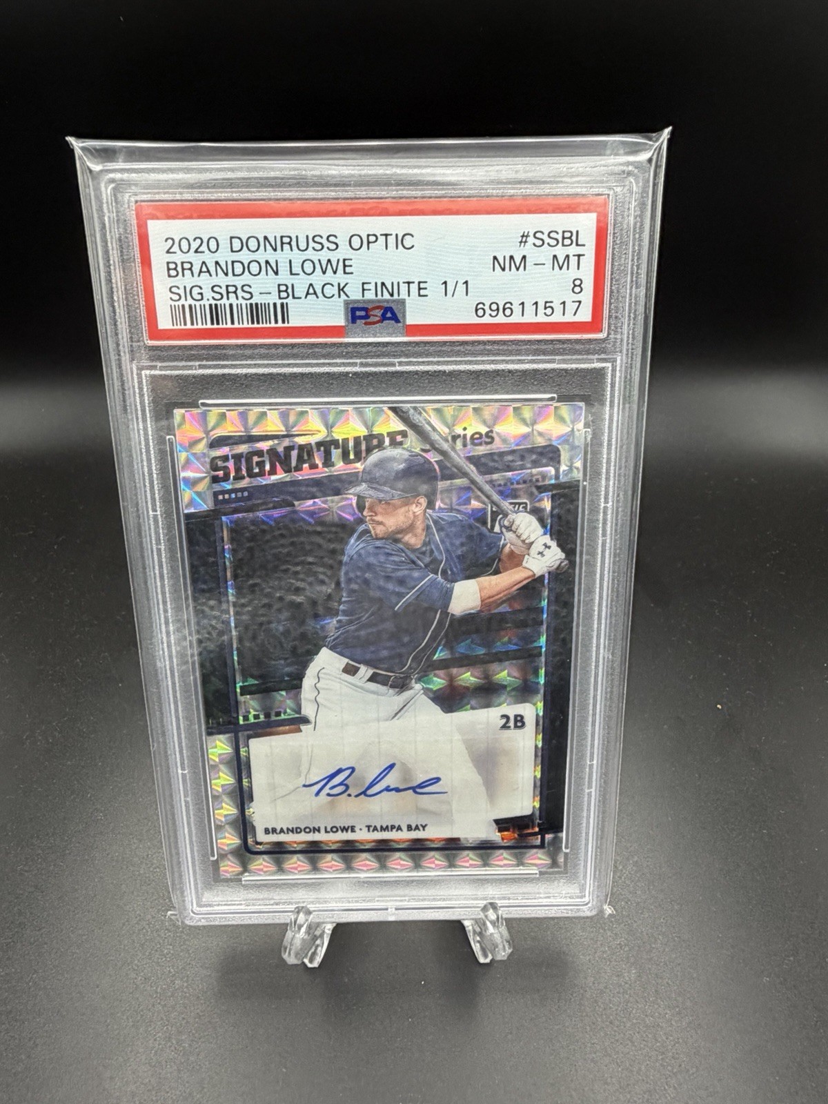 2020 Panini Donruss Optic Signature Series Brandon Lowe #SS-BL Black Finite 1/1 view 2