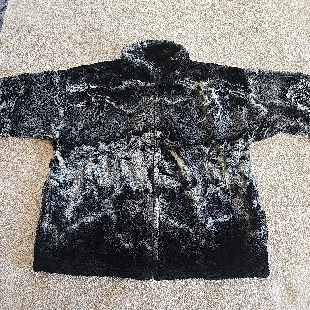 Vintage MAZMANIA Deep Pill Fleece Zip Up Jacket Unisex All-Over Horses USA Made