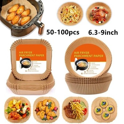 50-100PCS Air Fryer Paper Liners Disposable Baking Parchment Square Round Pads