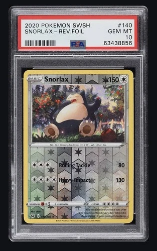 2020 POKEMON SWORD & SHIELD #140 SNORLAX-REVERSE FOIL PSA 10
